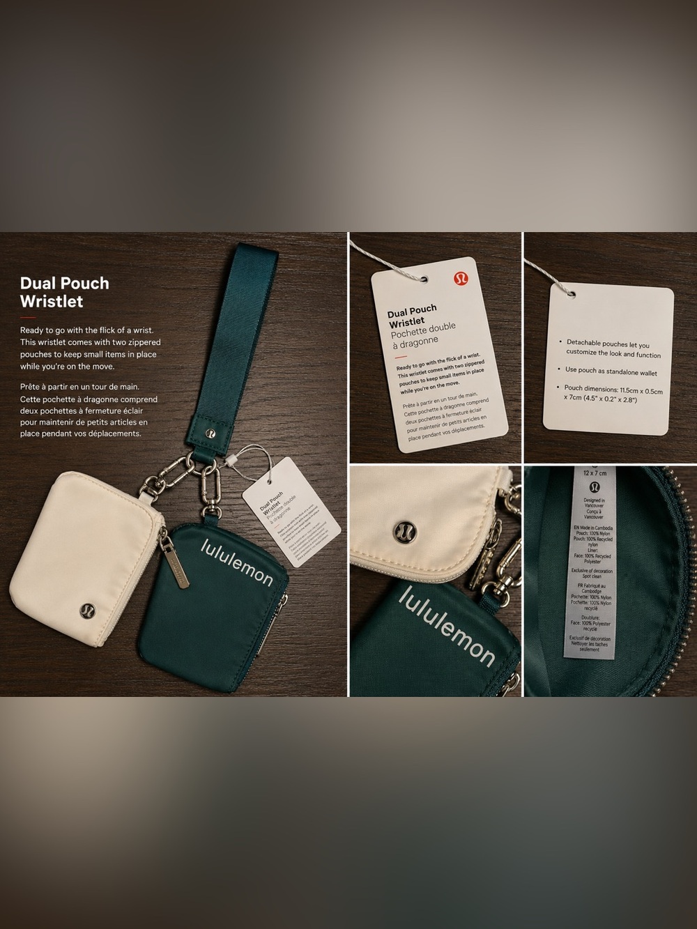 lululemon athletica Dual Pouch Wristlet - Teal Green & Cream
